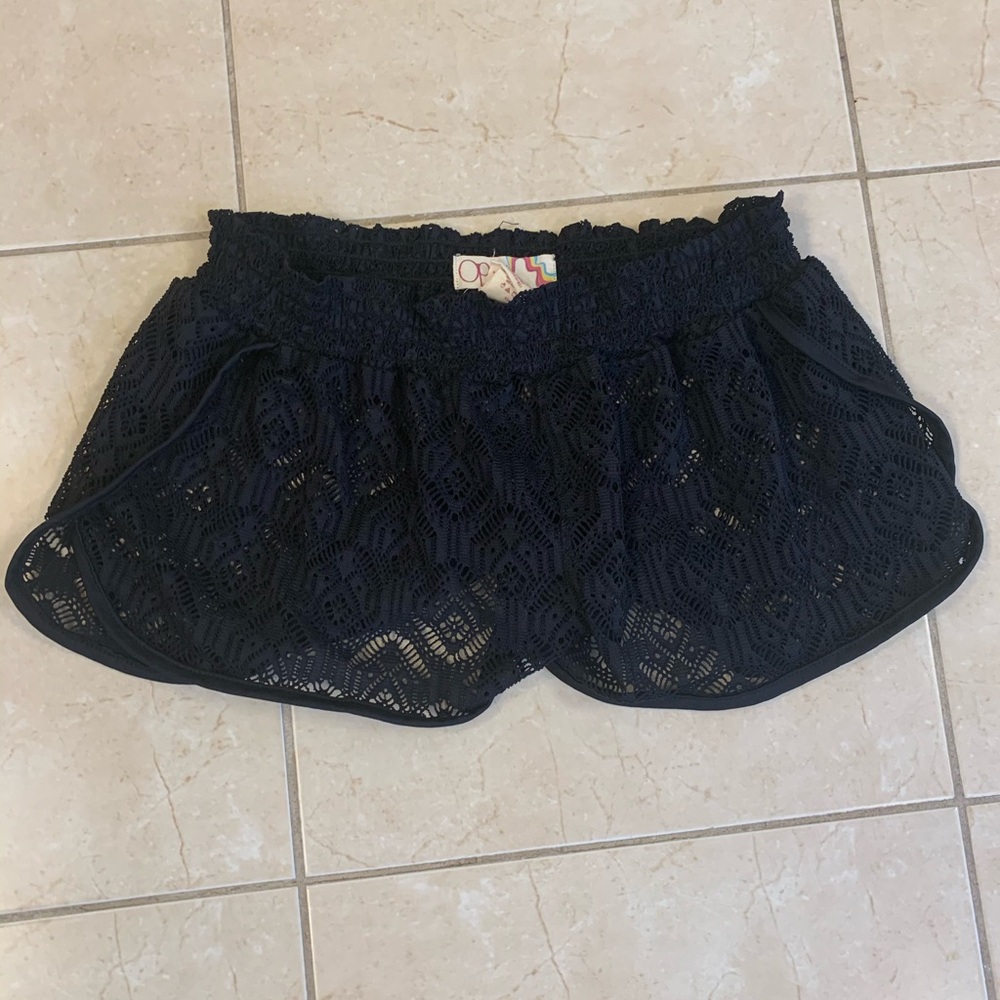 Black Op Lace Swim Short Coverup